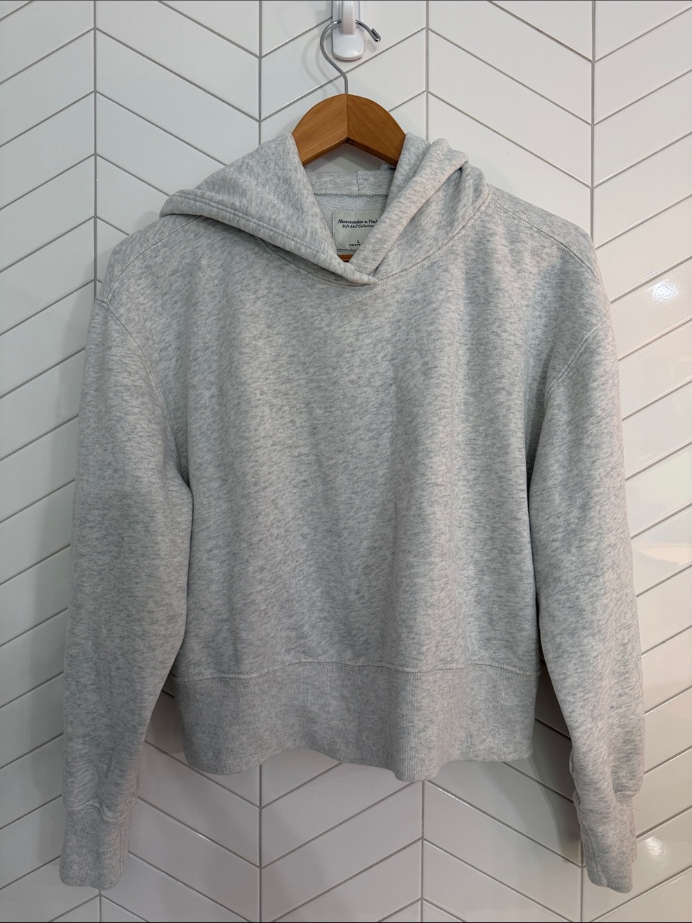 Abercrombie & Fitch Soft A & F Collection Light Gray Crop Hoodie | Large
